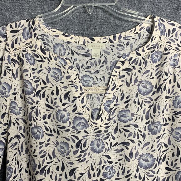 Hinge Airy Top Viscose Floral Women S Long Sleeve Pullover Notch V Neckline - Picture 3 of 13